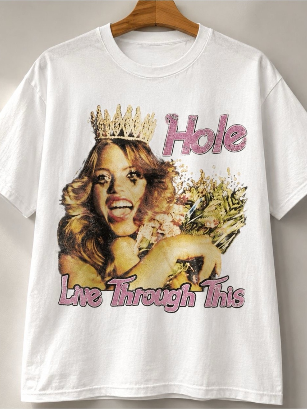 White Crown Portrait Graphic Tee Pink Text Print